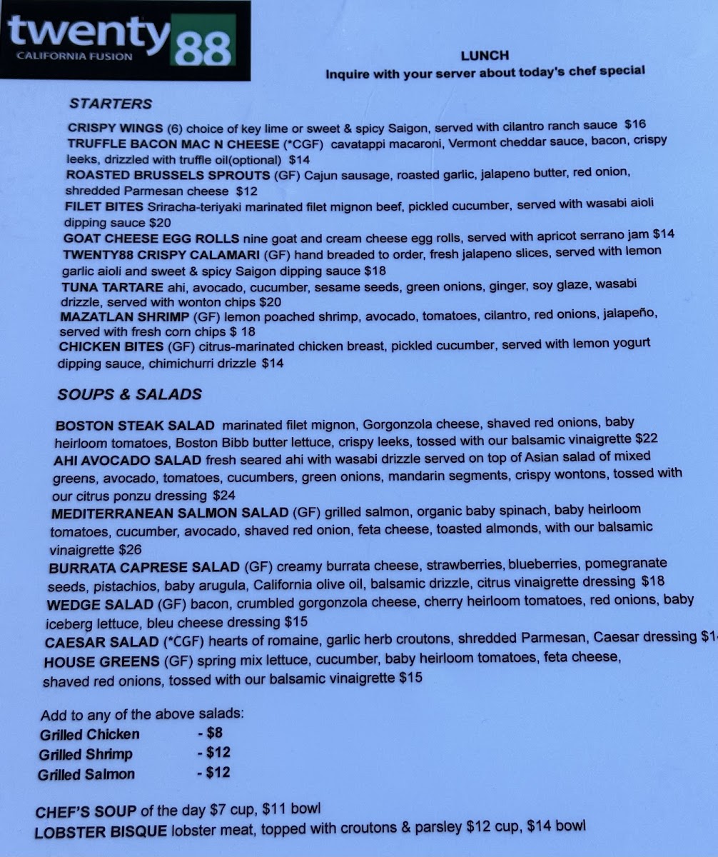 Menu Twenty 88 Gourmet Fusion-1